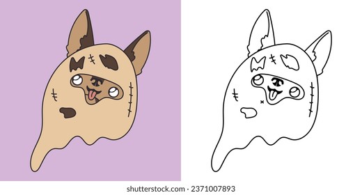 Cute Halloween German Shepherd Dog Clipart for Coloring Page and Illustration. Happy Clip Art Halloween Puppy. Cute Vector Illustration of a Kawaii Halloween Animal in a Ghost Costume. 