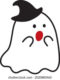 Cute Halloween ghost 1 (surprised with a hat)