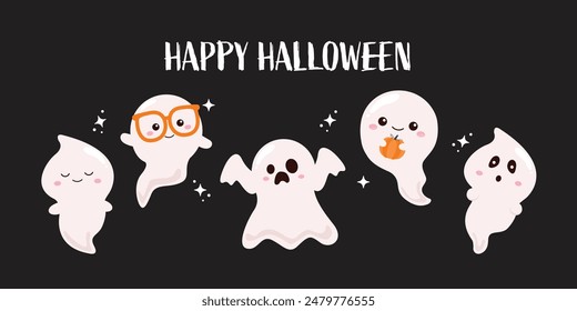 Netter Halloween-Geist Hintergrund flacher Stil Cartoon