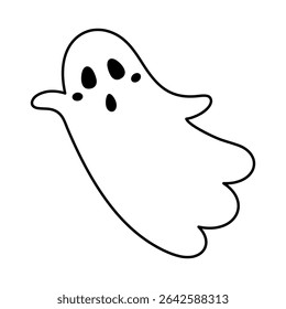 Cute Halloween ghost black and white doodle. Groovy spooky seasonal character,  Happy Halloween hand drawn vector illustration	
