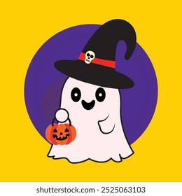 Cute Halloween Ghost Carrying Pumpkin Head