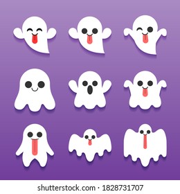 Cute Halloween Ghost Cartoon Character Collection, Set of Ghost or Monster character in Vector Flat Design, Vector and Illustration.