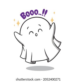 Cute Halloween Ghost Cartoon Character Vector Illustration