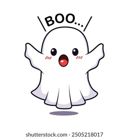 Cute Halloween Ghost Cartoon Character Surprising