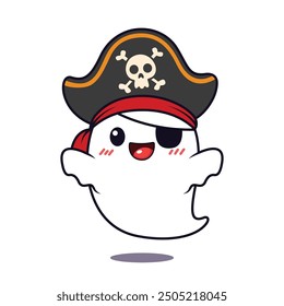 Personaje lindo de la historieta del fantasma de Halloween con el sombrero del pirata