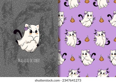 Cute Halloween ghost cat