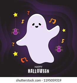 Cute Halloween Ghost character illustration design. Halloween greeting card design.