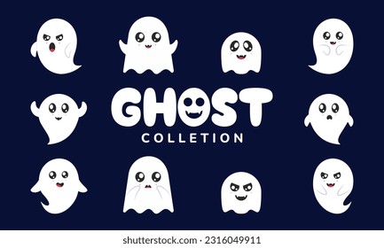 cute halloween ghost character vector illustration collection