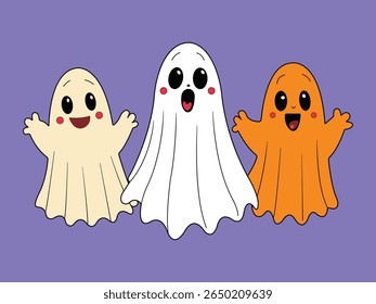 Cute Halloween Ghost Characters, Happy halloween	

