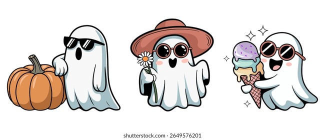 Cute Halloween ghost collection vector illustration 