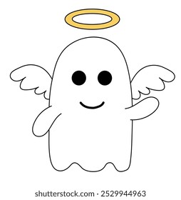 Cute Halloween ghost in costume Angel. Vector Flat Illustration.