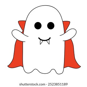 Fantasma de Halloween bonito em fantasia Drácula. Personagem de feriado. Ilustração plana vetorial.