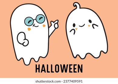 Cute Halloween ghost design with pink background 