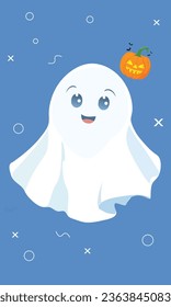 Cute Halloween ghost, doodle cartoon style, concept drawing for greeting cards, t-shirt designs and crafts.