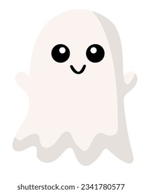 Cute Halloween ghost flat illustration isolated on white background.