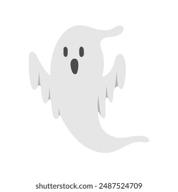 Cute Halloween Ghost. Hand drawn spooky flying spirit. Cartoon funny grey ghost isolated on white background. Vector simple halloween horror character.