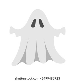 Cute Halloween Ghost. Hand drawn spooky flying spirit. Cartoon funny grey ghost isolated on white background. Vector simple halloween character. Creepy Halloween party costume.