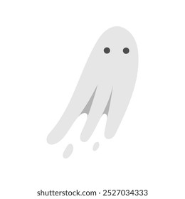 Cute Halloween Ghost. Hand drawn spooky flying spirit. Cartoon funny grey ghost isolated on white background. Vector simple halloween horror character.