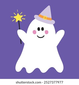 Fantasma bonito de Halloween. Caractere desenhado à mão. Ilustração vetorial