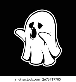Lindo fantasma de Halloween dibujado a mano Doodle Ilustración vectorial aislado sobre fondo negro
