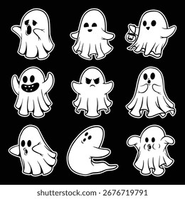 Cute Halloween Ghost Hand Drawn Doodle Vector Illustration Isolated Collection Set
