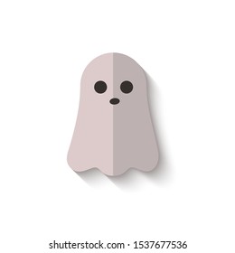 Cute Halloween ghost icon isolated on white background - grey sheet with eye holes in flat cartoon style with dramatic drop shadow - vector illustration
