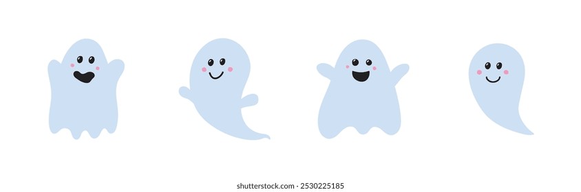 Cute Halloween ghost. Icon set. Vector illustration