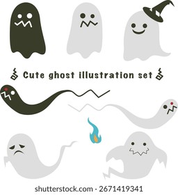 Conjunto de Ilustração Fantasma de Halloween Bonito
