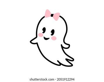 Cute Halloween Ghost illustration. Vector Cartoon spooky character. Baby Boo. Halloween symbol.