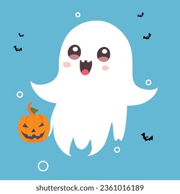 Cute halloween ghost illustration. Vector. Flat halloween ghost elements.