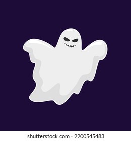 Cute halloween ghost isolated on dark background. Creepy funny cute character character. Vector Illustration.