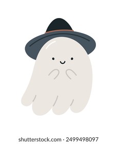 Cute Halloween ghost. Isolated on white background. Halloween design. Childish Halloween print.