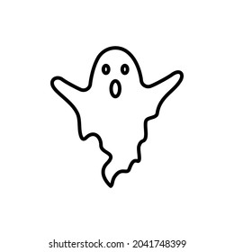 Cute Halloween Ghost Line Icon. Spooky and Scary Monster Halloween Outline Pictogram. Funny Dark Ghost under Sheet for Halloween Linear Icon. Editable Stroke. Isolated Vector Illustration.