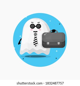 Cute halloween ghost mascot leaves for work