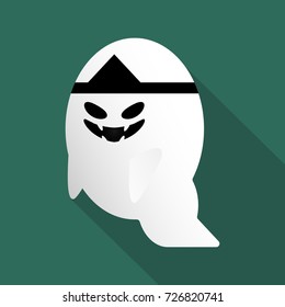 Cute Halloween ghost on green background in simple flat style design elements. Flat Halloween icon. Vector illustration.