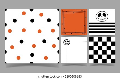 cute Halloween ghost on white and orange color background collection. memo template.  