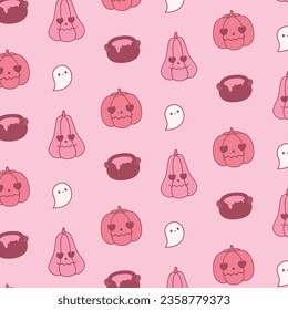 Cute halloween ghost pink seamless pattern