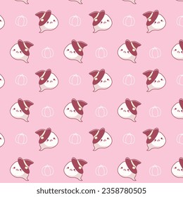 Cute halloween ghost pink seamless pattern
