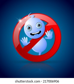 Cute Halloween ghost prohibition sign on dark blue background