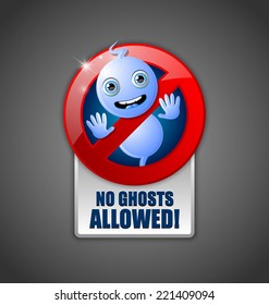 Cute Halloween ghost prohibition sign on dark grey background