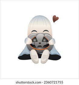 A cute Halloween ghost with a pumpkin. A funny ghost.