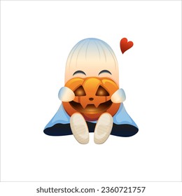 Un bonito fantasma de Halloween con una calabaza. Un fantasma gracioso.