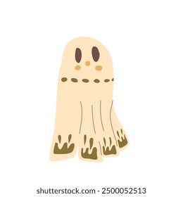 Cute Halloween ghost with rustic pattern isolated on a white background. All Hallows' Eve ghoul. Vector flat hand drawn illustration.