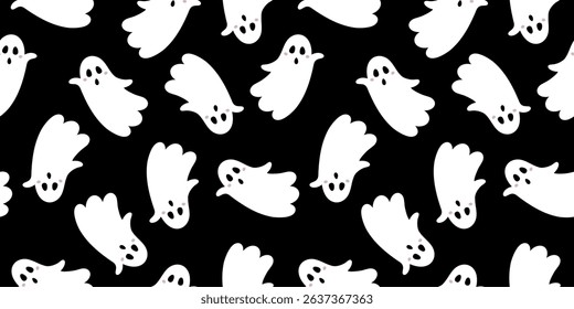 Cute Halloween ghost seamless pattern. Spooky Halloween  hand drawn vector pattern in flat style