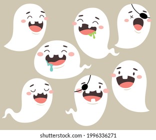 Cute halloween ghost set in cartoon style. Vector isolates.