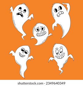 Cute Halloween Ghost Set Vector