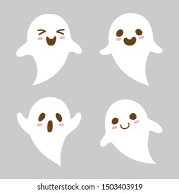 Cute Halloween Ghost Set.Halloween scary ghostly monsters.