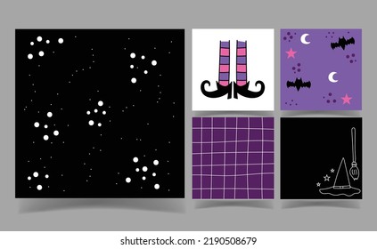 cute Halloween ghost and spider black and purple color background collection. memo template. 