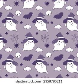 Cute halloween ghost, spider, witch ,bat seamless pattern