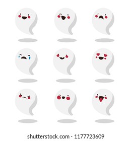 Cute Halloween Ghost stickers on a white background with different emotions